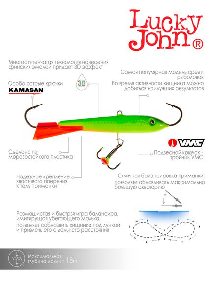 Балансир Lucky John CLASSIC 9 с тр. 85мм/26RT блистер
