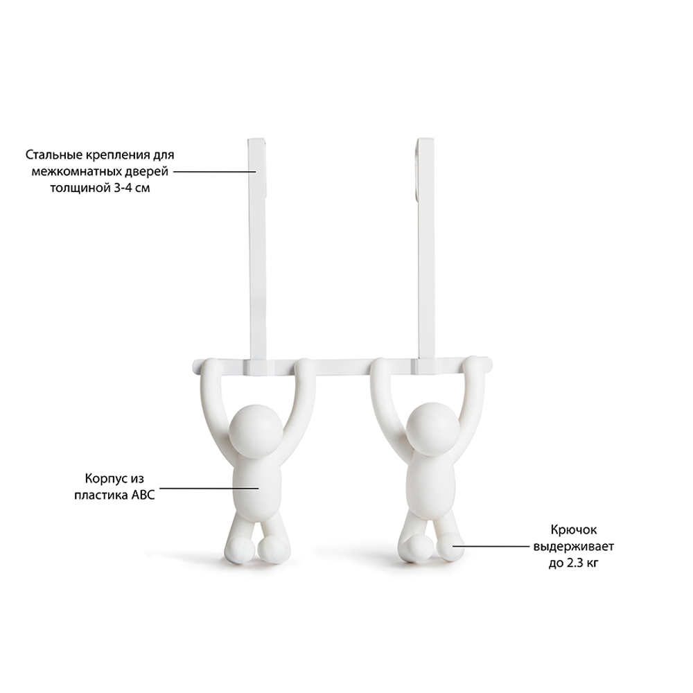 Вешалка надверная buddy, 21,6 см, белая, 2 крючка