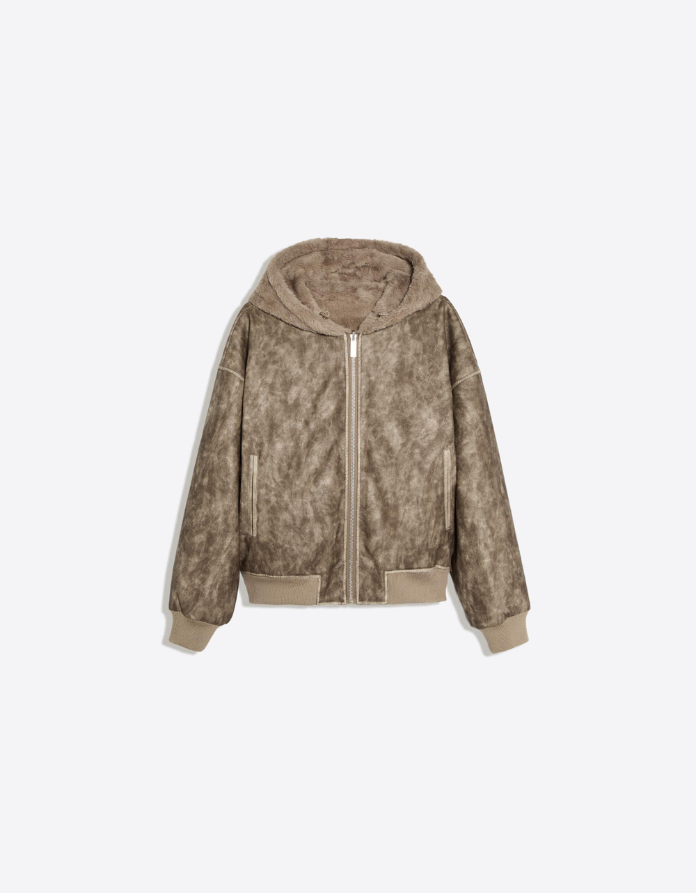 Мужская двусторонняя куртка из искусственного меха с капюшоном - BERSHKA