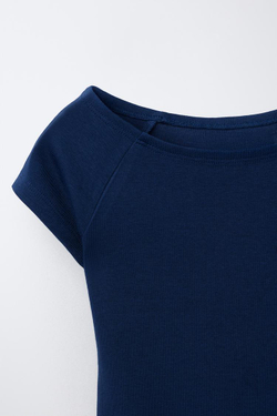 ZARA ОДНОТОННАЯ ФУТБОЛКА ИЗ МОДАЛА, МОРСКОЙ СИНИЙ