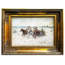 Соколов П. П. (1821–1899) (?) «Нападение волка на тройку». Акварель. XIX в.