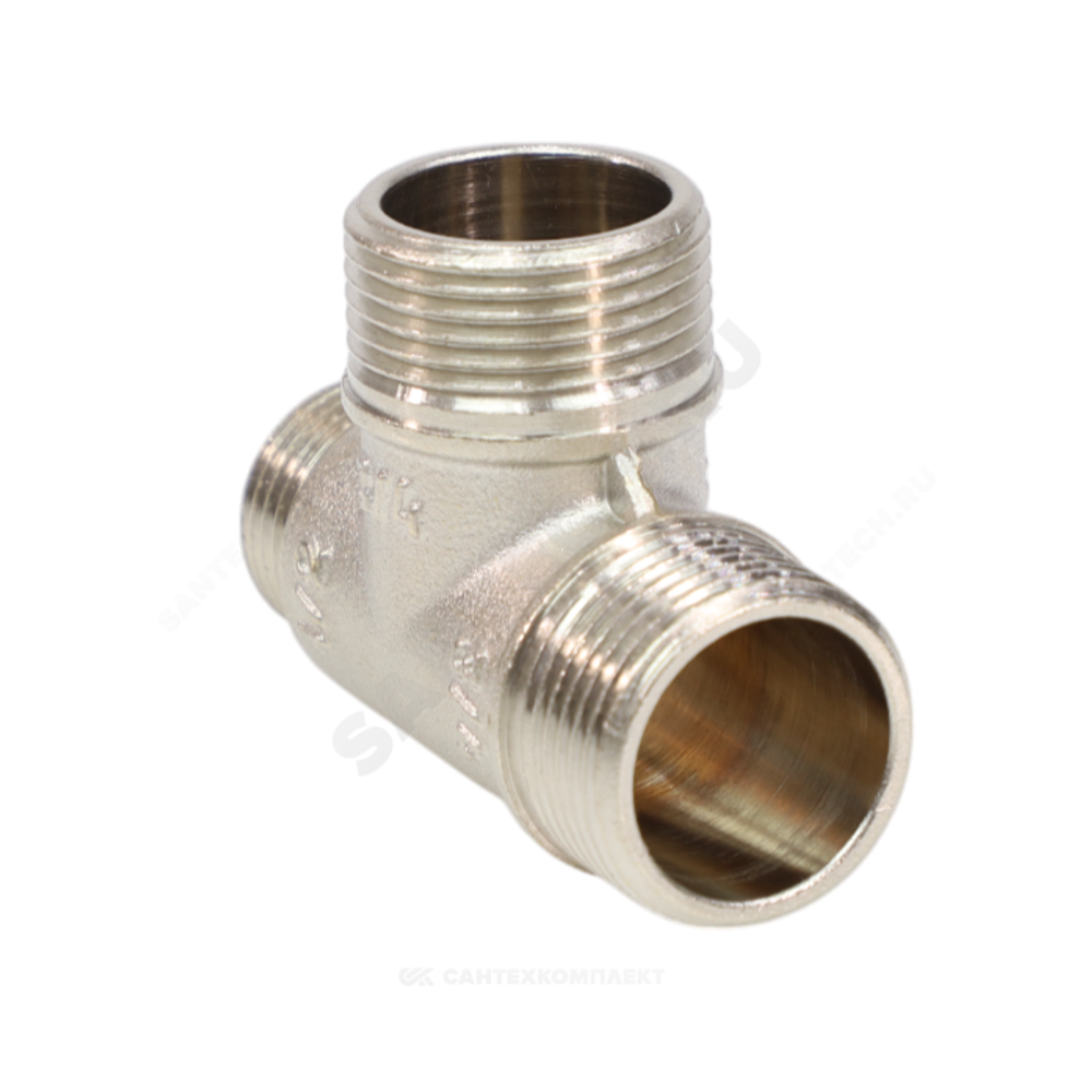 Тройник латунь никель переходной Ду 15х20х20 (1/2"х3/4"х3/4") НР/НР/НР VALFEX VF.131.N.034