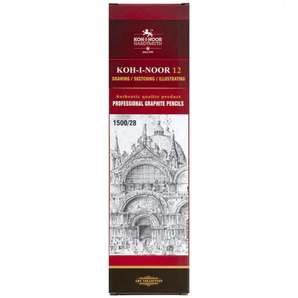 Карандаш чернографитный KOH-I-NOOR 1500, 1 шт., 2B, корпус желтый, заточенный, 150002B01170RU