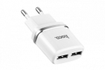 Сетевая зарядка 2-USB 2.4А Hoco C12 Smart белое