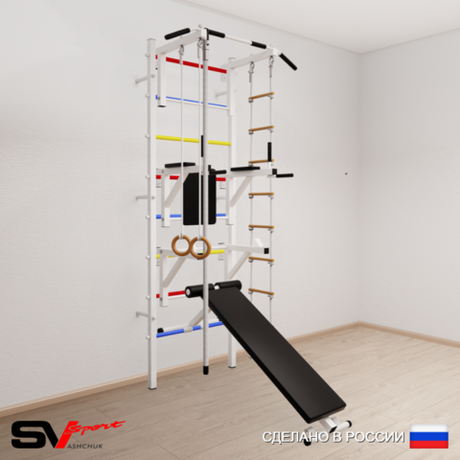 Шведская стенка Sv Sport усиленная 608 (Турник стандарт/Брусья/Стойка/Скамья/Канат/Кольца/Лестница)