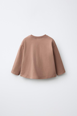 ZARA ОДНОТОННАЯ ФУТБОЛКА, КОРИЧНЕВЫЙ