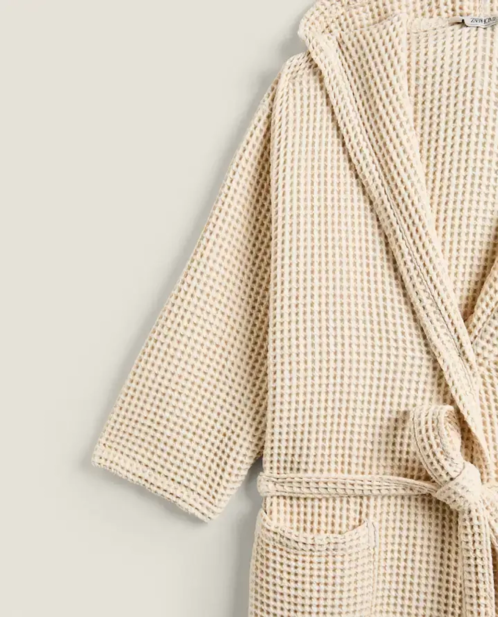 ZARA HOME ХЛОПКОВЫЙ ХАЛАТ С КАРМАНАМИ, БЕЖЕВЫЙ