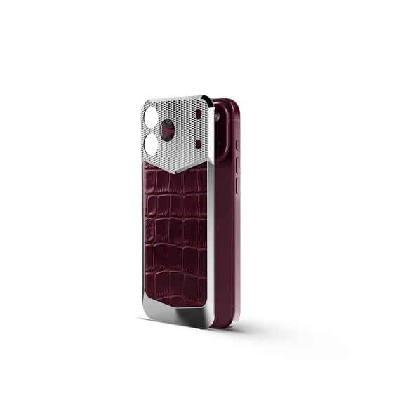 Чехол для iPhone 18 на магните - Натуральная кожа аллигатора - Burgundy