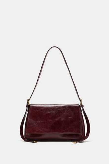 ZARA КОЖАНАЯ СУМКА С КЛАПАНОМ, КРАСНЫЙ