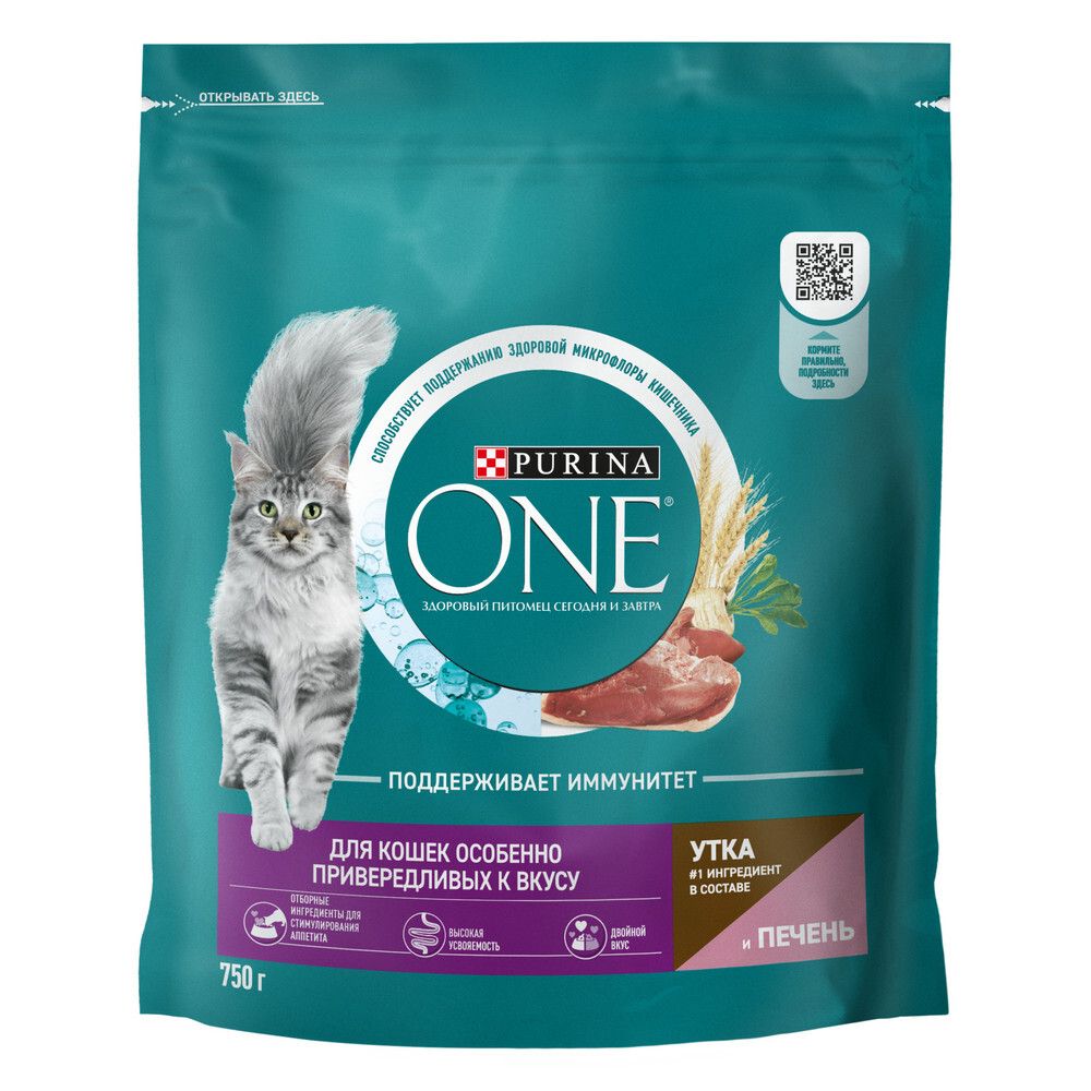 Сухой корм Purina ONE для кошек привередливых к вкусу с уткой и печенью 750 г Сухой корм Purina ONE для кошек привередливых к вкусу с уткой и печенью 750 г