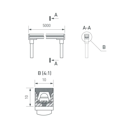 Грейзер THOR-TOP-B70-10x10mm 24V Warm2700 (15 W/m, IP67, 5m, wire x2) (Arlight, Вывод вниз, 3 года)