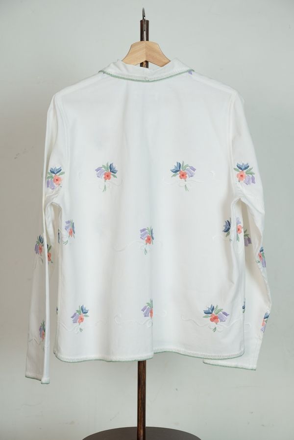 Рубашка со Светло-Зеленым Краем / Light Green Hem Long Sleeve белая - фото 8