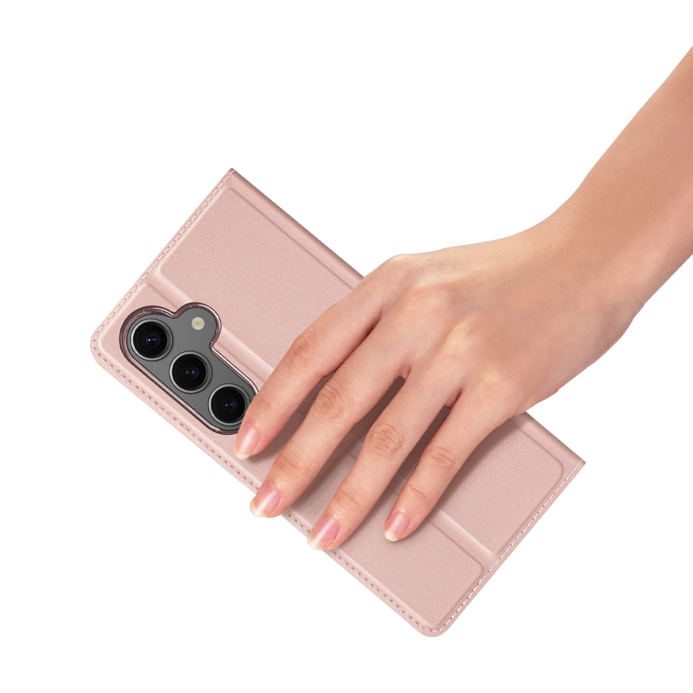 Чехол книжка из PU кожи розового цвета от Dux Ducis для Samsung Galaxy S24 FE, серия Skin Pro Series Case