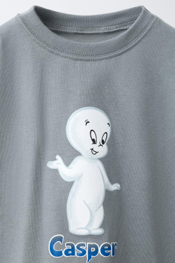 ZARA ЛОНГСЛИВ С ПРИНТОМ CASPER, ЖЕМЧУЖНО-СЕРЫЙ
