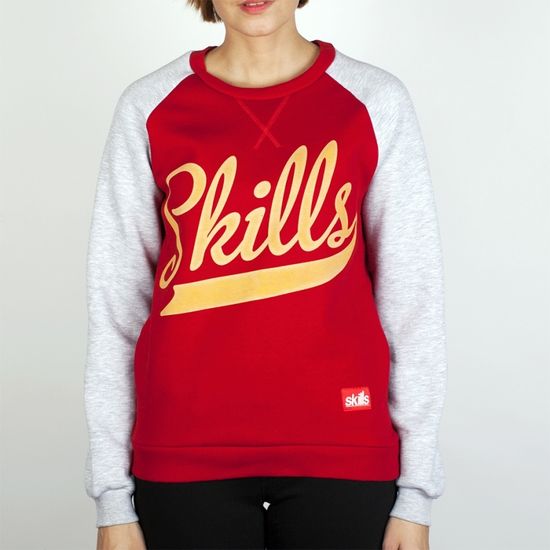 СВИТШОТ SKILLS W SCRIPT LOGO CREWNECK (RED-LIGHT GREY)
