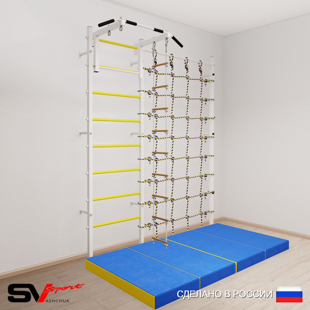 Шведская стенка Sv Sport 51140 (Турник стандарт/Лестница/Мат 2м/Канатный лаз)