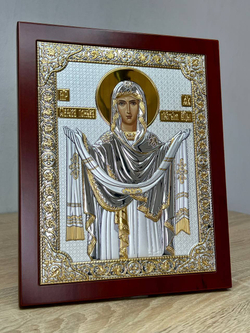 Покрова БМ, икона прямоугольная с рамкой, красное дерево 150х190