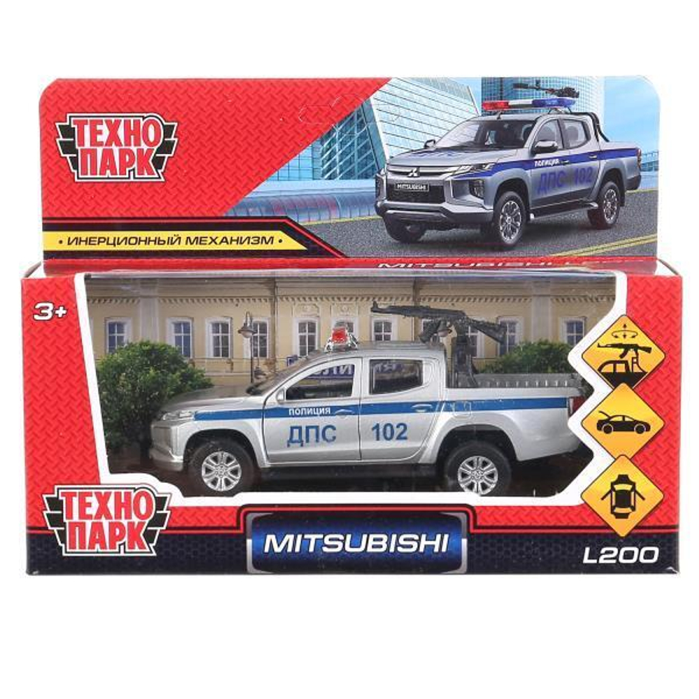 Модель ин. мет. "Mitsubishi L200 Pickup Полиция" 13см, двери, багаж, коробка L200-12POL-ARM (Технопарк)