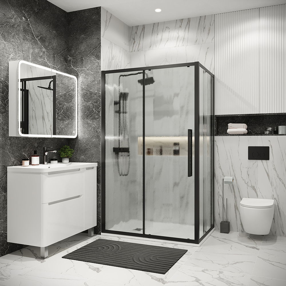 Душевой уголок Grossman Cosmo 100х70 120.K33.02.1070.21.02 профиль Черный матовый стекло шиншилла