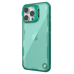 Чехол зеленого цвета от Nillkin с металлической крышкой на iPhone 16 Pro Max, серия Iceblade Prop Case (Hollow Version) (версия с открытой камерой)