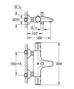 Смеситель  для ванны термостат Grohe  Grohtherm 800   34567000 схема