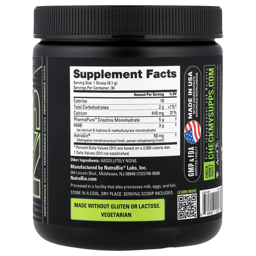 NutraBio, креатин и HMB, без вкусовых добавок, 243 г (8,5 унции)