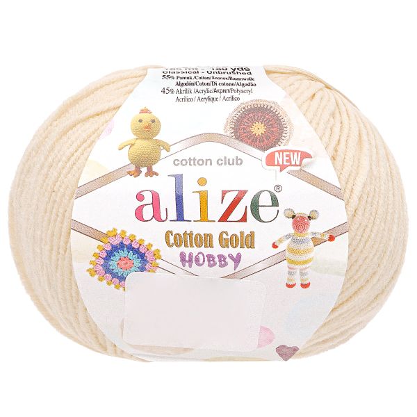 Пряжа Alize (Ализе) Cotton Gold Hobby New / уп.10 мот. по 50 г, 165 м, 01 молочный
