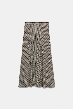 ZARA ЮБКА МИДИ В КЛЕТКУ, ЧЕРНЫЙ/ЭКРЮ