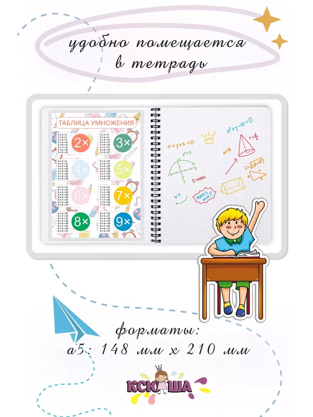 Учим таблицу умножения, карточка А5 для школьника