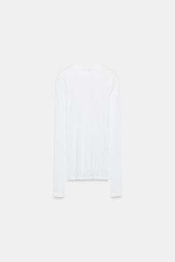 ZARA ФУТБОЛКА SUPIMA® С ДЛИННЫМИ РУКАВАМИ, БЕЛЫЙ