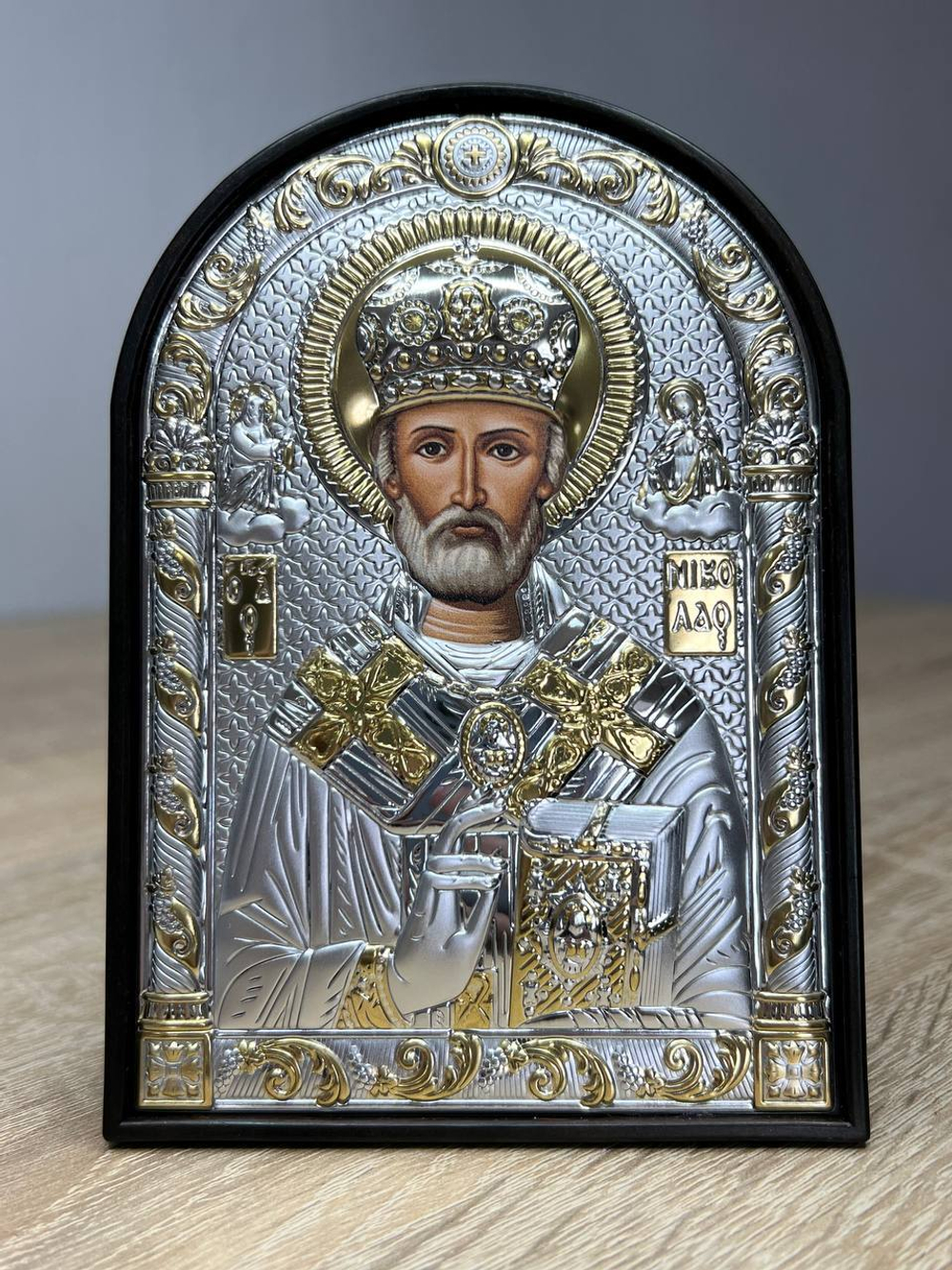 Николай Чудотворец, икона арочная, пластик 62x88