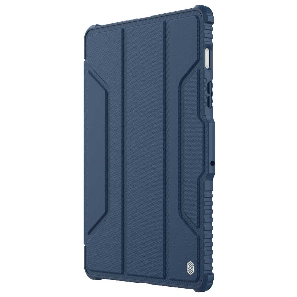 Чехол книжка синего цвета (Sapphire Blue) от Nillkin для планшета Samsung Galaxy Tab S8 и S8 5G, серия Bumper Pro, с защитной шторкой для камеры