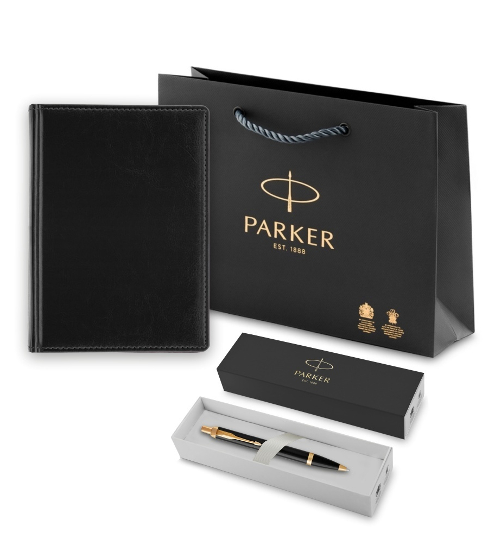 Подарочный набор: Ежедневник недатированный и Шариковая ручка Parker IM Metal, цвет: Black GT