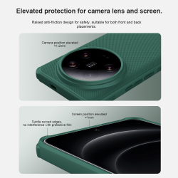 Чехол зеленого цвета (Deep Green) от Nillkin c поддержкой зарядки MagSafe для Xiaomi 14 Ultra, серия Super Frosted Shield Pro Magnetic Case