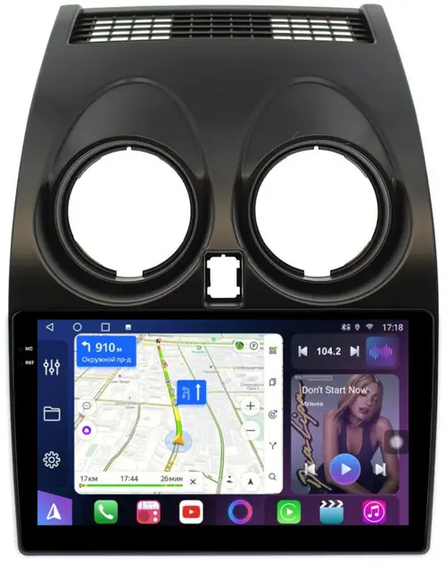 Магнитола для Nissan Qashqai J10 2006-2013, Dualis - FarCar S500-TS18 монитор 9.5" QLED на Android 14, CarPlay, 4G SIM-слот