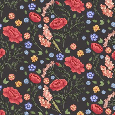 Floral seamless pattern with scarlet poppies, vector illustration