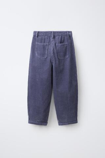 ZARA ВЕЛЬВЕТОВЫЕ БРЮКИ BAGGY С ЗАЩИПАМИ, СТАЛЬНОЙ СИНИЙ