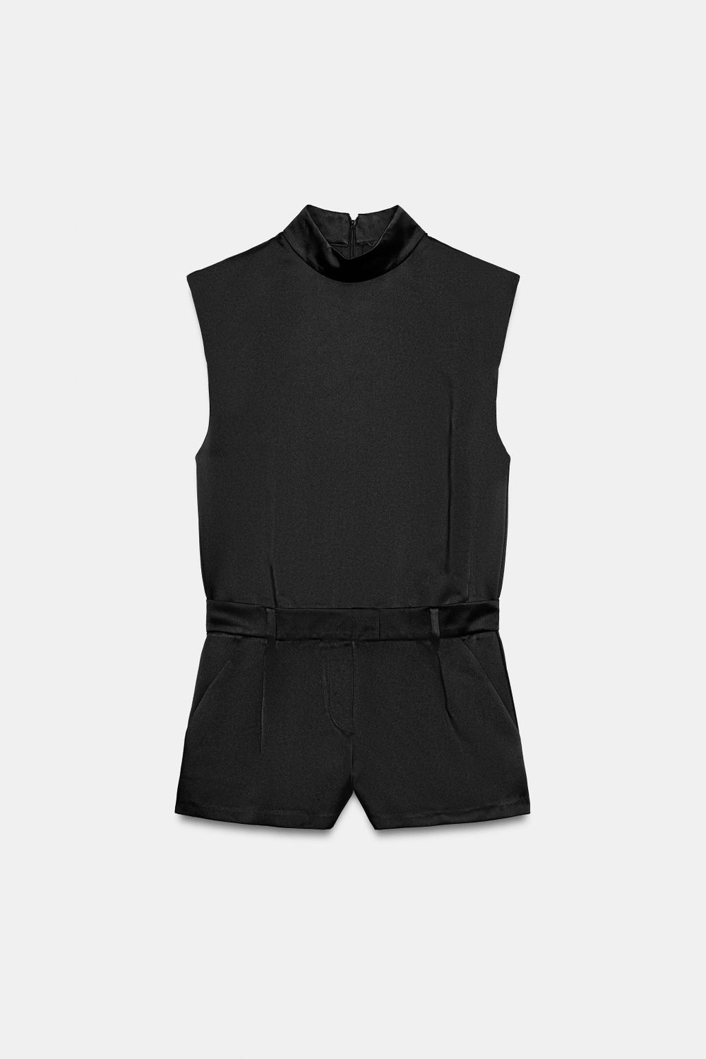 ZARA КОРОТКИЙ САТИНОВЫЙ КОМБИНЕЗОН, ЧЕРНЫЙ