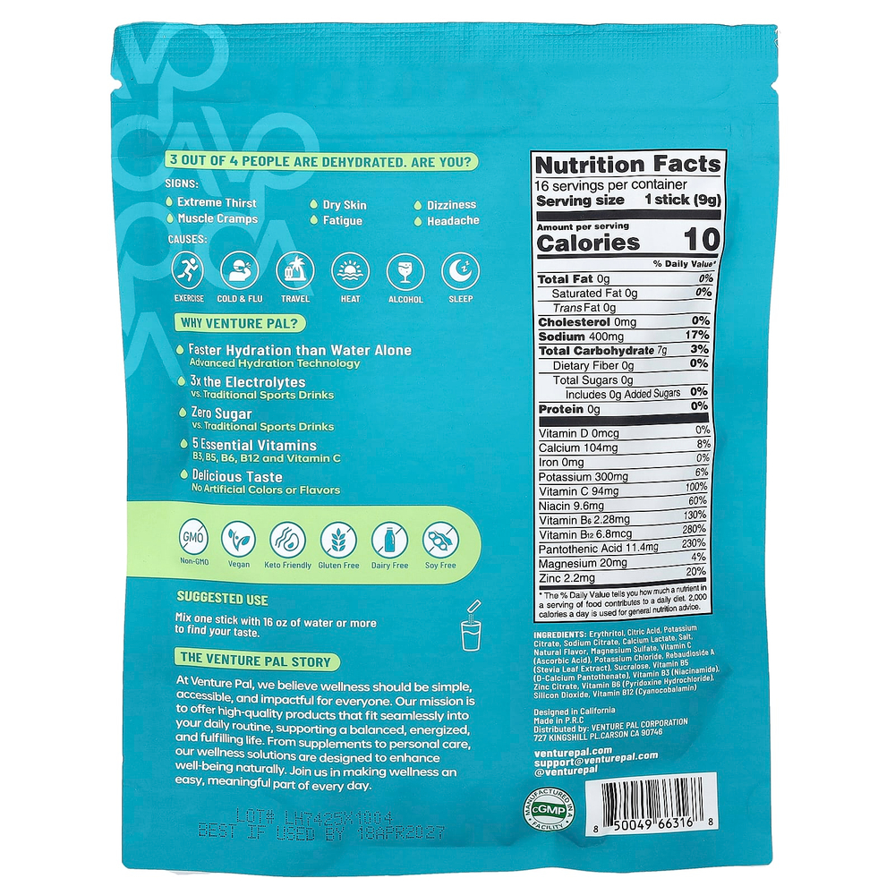 Venture Pal, Hydration Boost, смесь для приготовления электролитического напитка, ассорти вкусов, 16 пакетиков по 9 г (0,32 унции)