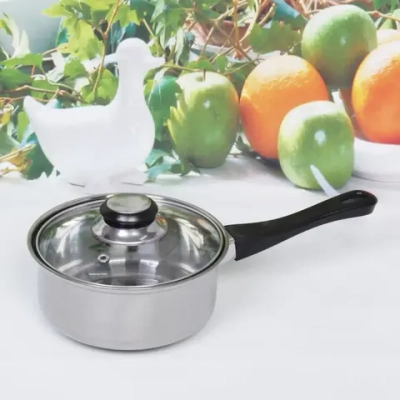 Ковш из нержавеющей стали «Cook» 1л со стеклянной крышкой 16*7см