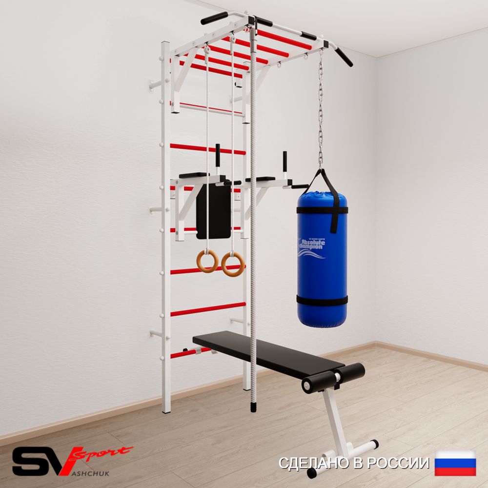 Шведская стенка Sv Sport 5543 (Турник рукоход/Брусья/Скамья/Канат/Кольца/Цепь/Мешок 30кг)