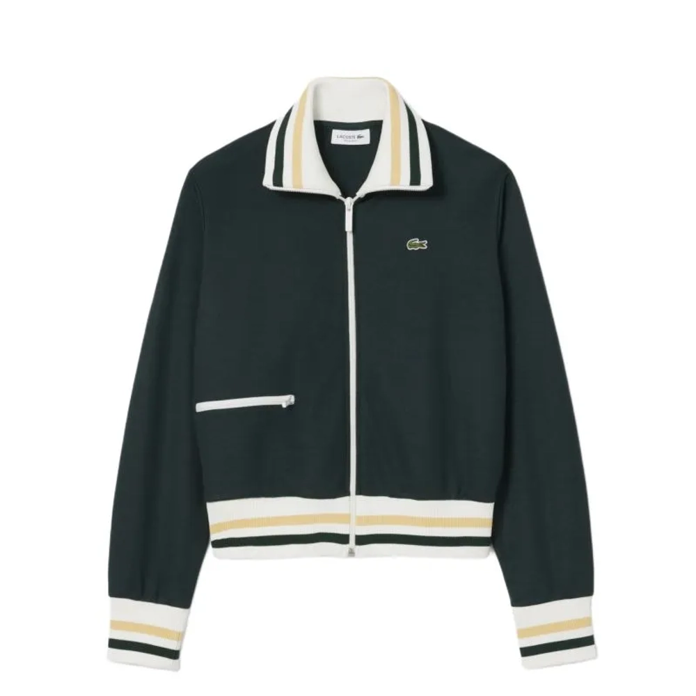Женская Кофта теннисная Lacoste Zip-Up Stripe Accent - forest green
