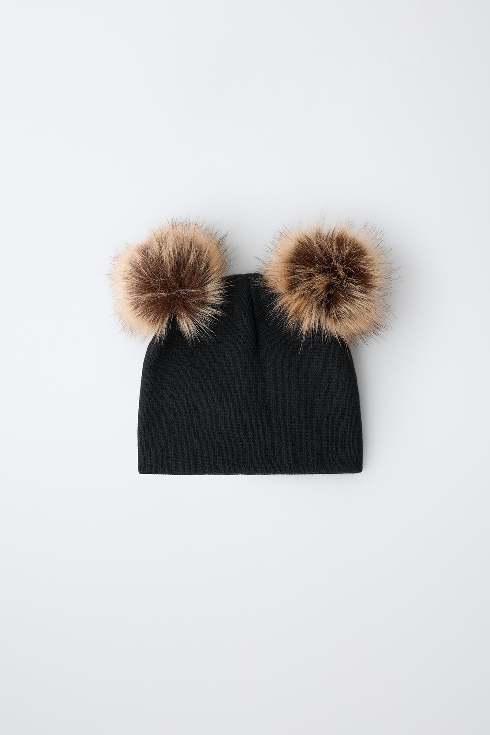 ZARA ТРИКОТАЖНАЯ ШАПКА С ПОМПОНАМИ, ЧЕРНЫЙ