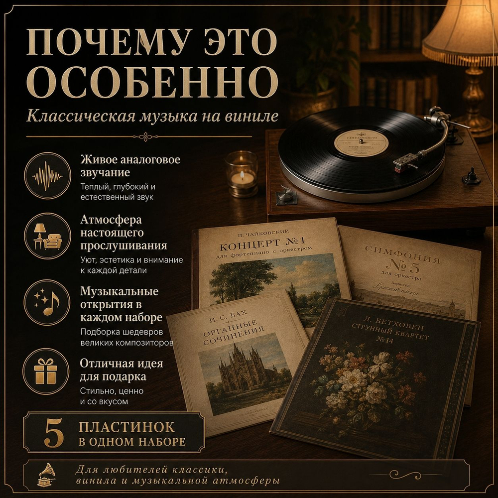 Набор 5 Винтажных Виниловых Пластинок Классическй Музыки Случайная Подборка (СССР)