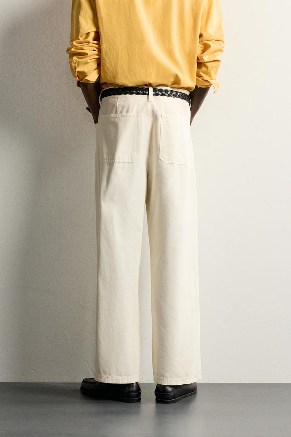 ZARA БРЮКИ STRAIGHT FIT ИЗ КАНВАСА, ЭКРЮ
