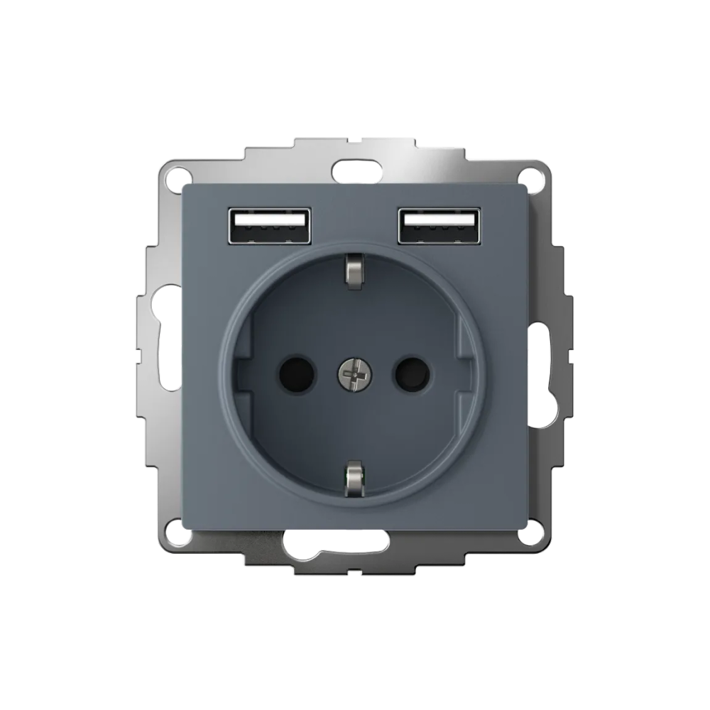 ATLASDESIGN РОЗЕТКА 16А c 2 USB A+A, 5В/2,4А, 2х5В/1,2А, механизм, ГРИФЕЛЬ