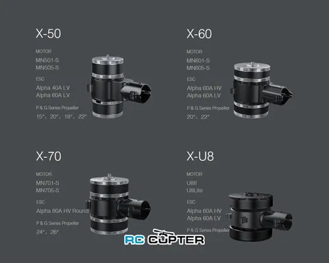 Набор ВМГ T-Motor X-701 KV135 12S Coaxial / Соосный (MN701-S KV135 2шт + ESC Alpha 80A HV 12S 2шт + мотормаунт), тяга до 12.3 кг