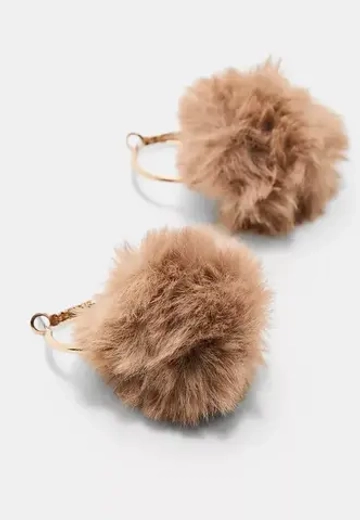 STRADIVARIUS Серьги-кольца с помпоном из искусственного меха, коричневый