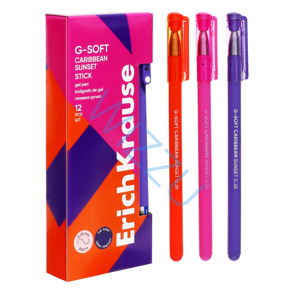 Ручка гелевая ErichKrause G-Soft Stick Caribbean Sunset 0.38, цвет чернил синий (в коробке по 12 шт.) Арт-61295