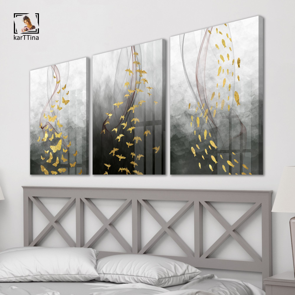 Картина karTTina "ПТИЦЫ, БАБОЧКИ И РЫБКИ", 150 см х 70 см